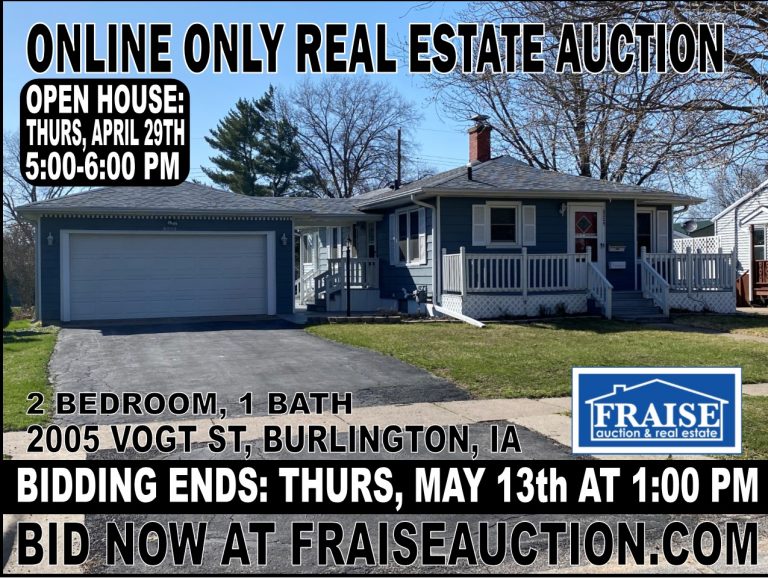 Online Only Real Estate Auction Burlington, IA Fraise Auction & Real